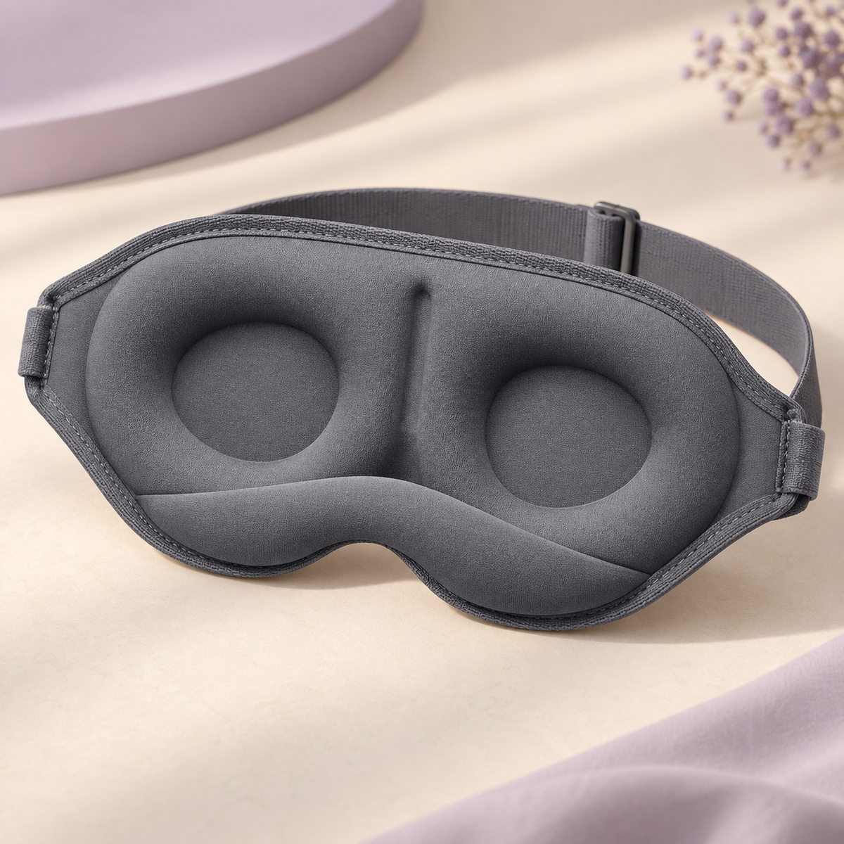 Grey Cloud Sleep Mask with sculpted eye cups and nose panel