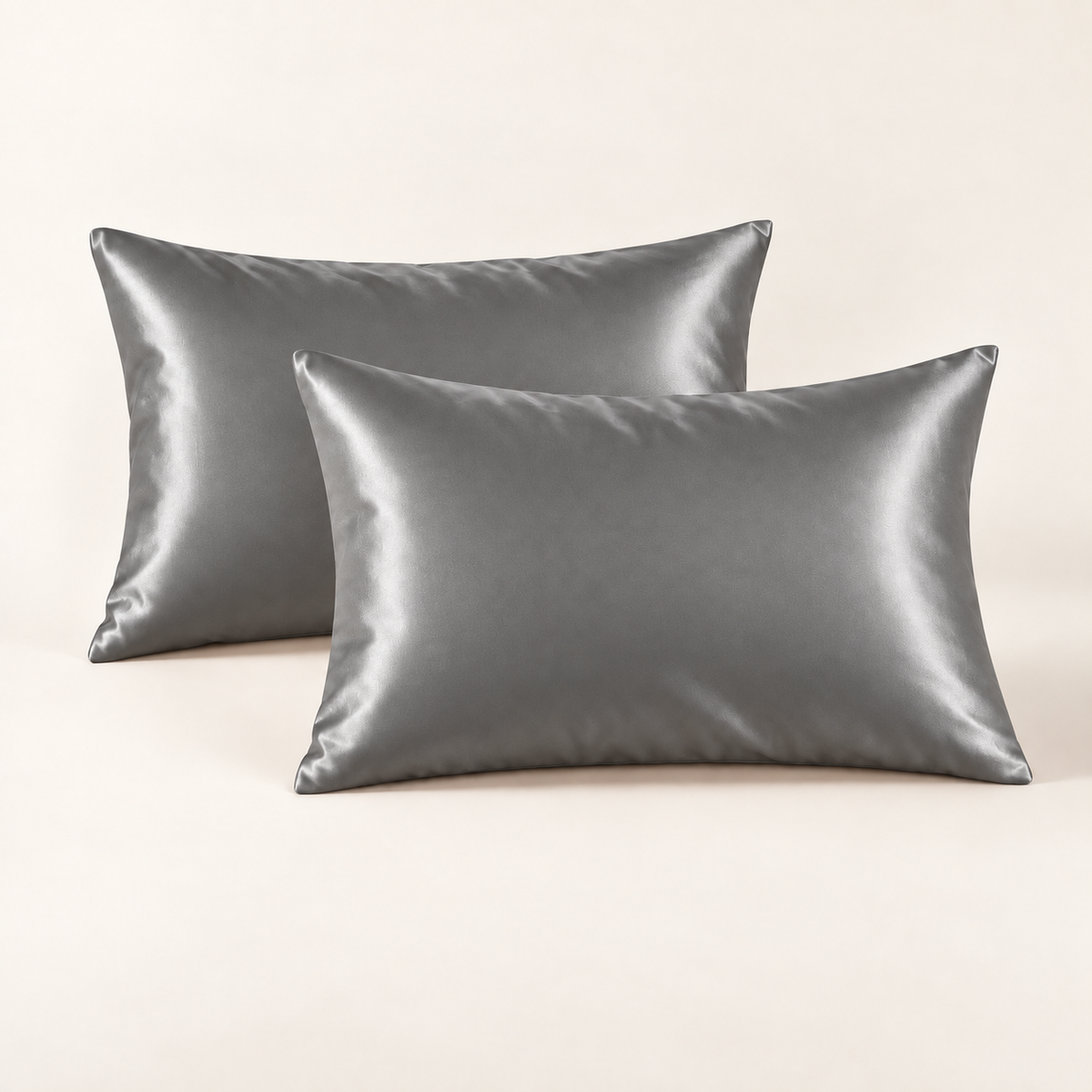 Two Hushly satin pillowcases in dark grey