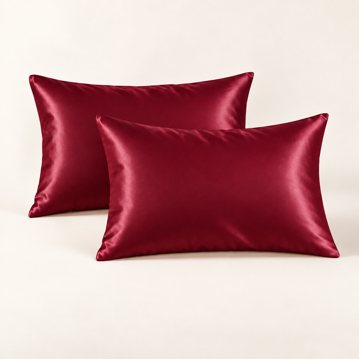 Two Hushly satin pillowcases in wine red